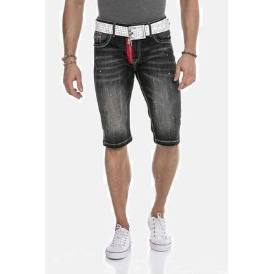 Jeansbermudas CIPO & BAXX "Bermuda & Short", Herren, Gr. 31, Normalgrößen, schwarz, 98% Baumwolle 2% Elasthan, unifarben, regular fit kurz, Jeans, mit trendigen Farbklecksen, CK240