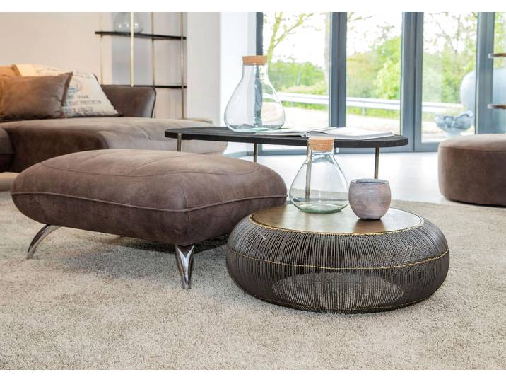 Couchtisch GUTMANN FACTORY Coffee, Bestelltisch, rund Ø 76 cm , silber (silberfarben antik, silberfarben antik, messingfarben), B:76cm H:26cm T:76cm, Tische, Couchtisch, Couchtisch, Wohnzimmertisch mit fein gearbeiteten goldfarbenen Details