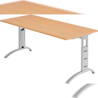 bümö manuell höhenverstellbarer Schreibtisch 180x80 cm in Buche - PC Tisch höhenverstellbar & groß, höhenverstellbarer Tisch Büro, großer