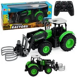 RC-Traktor mit Ballengreifer, ferngesteuerter Beleuchtung, grün, Maßstab 1:24