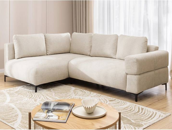 S-Style Möbel Cardea - Modernes Ecksofa in Bubble-Optik aus weichem Strukturstoff mit hohem Sitzkomfort - Hellbeige