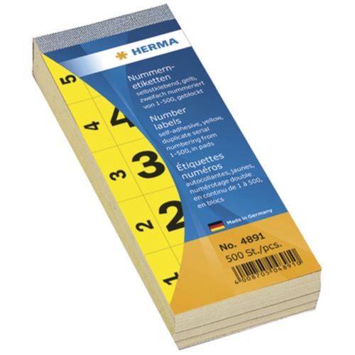 Herma 4891 selbstklebend gelb Nummernblock-Etiketten 2.8x5.6 cm (500 Stück (1-500))