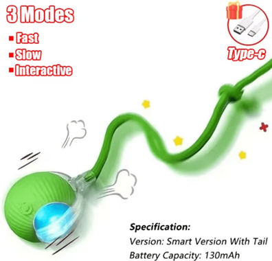 Inspire Curations RollieTail Smart Interactive Rolling Ball Cat Toy green Tail Ball
