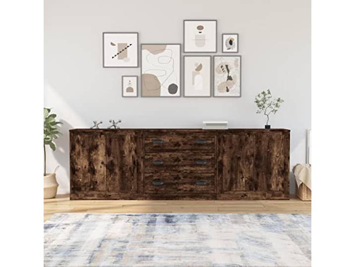 RJPLMFV Sideboard, 3 Stück, rauchfarbene Eiche, Holz Möbelschrank, feuchtigkeitsbeständig, großer Stauraum, Wandbefestigung im Lieferumfang enthalten