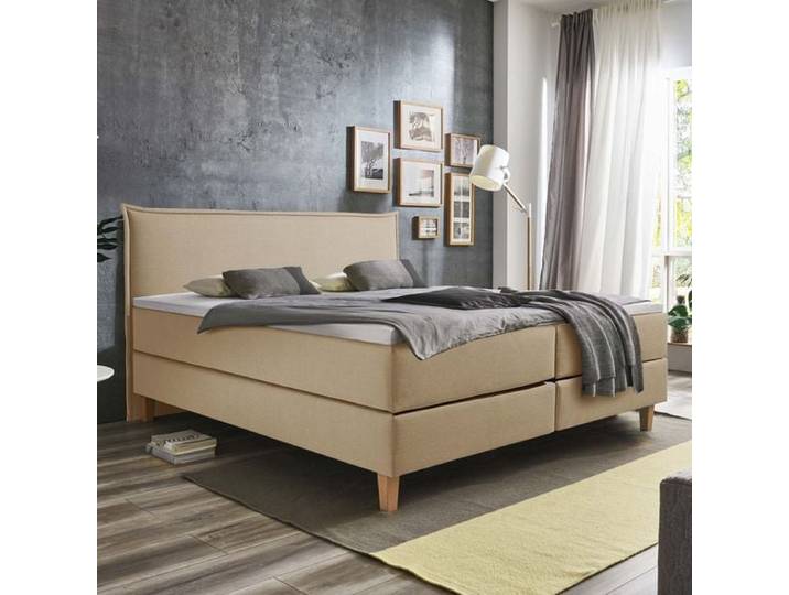 HOMELIV. Boxspringbett Zibo Webstoff 180x200cm Box ohne Federung Härtegrad: H3 Sand skandinavisch