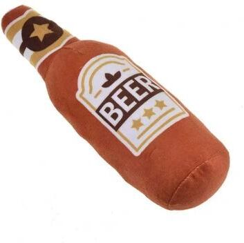 Uplifted Finds Interactive Squeaky Beer Bottle Plush Dog Toy orange
