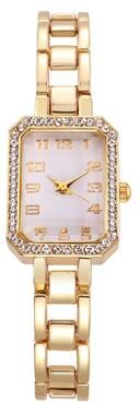Fusion Finds Luxury Women's Square Watch With Diamond Bezel Gold Stainless Steel Quartz Bracelet gold