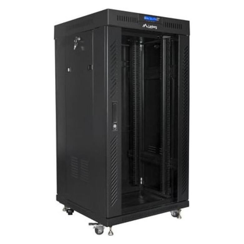 Lanberg BODENSTEHENDER RACK-SCHRANK 19 22HE 600X600 SCHWARZ LCD GLASTÜR (FLAT PACK) V2 (22 HE, 19 Zoll Rack) (FF01-6622-12BL)