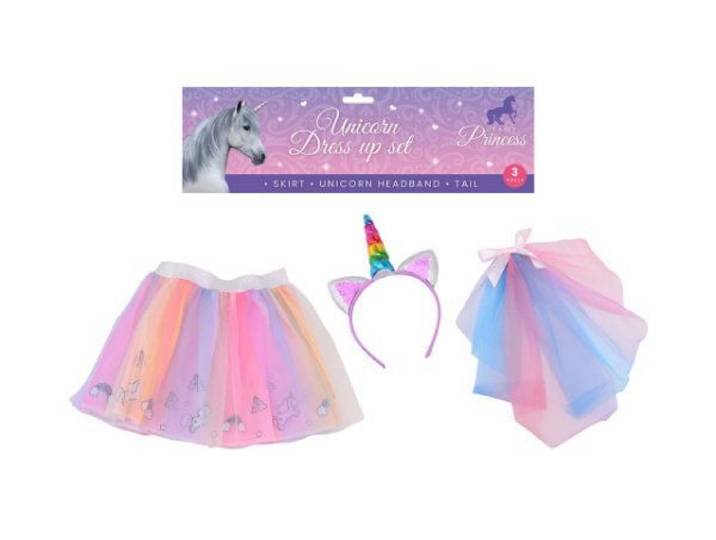 Eenhoorn verkleedset 27677 - 3 dlg - Tule rokje met vleugels en haarband - Pastel kleuren (3 dlg)
