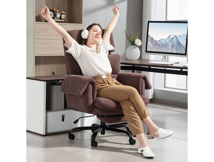 HOMCOM Chaise Bureau Réglable Roulante Rembourrée Marron