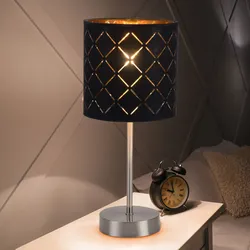 Design Tisch Lampe Schlaf Zimmer Strahler Schalter Textil Muster Beistell Leuchte Gold