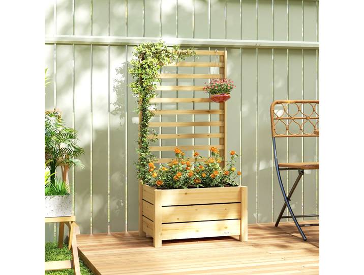 Outsunny Bac Surélevé avec Treillis Bois 60x39x120cm Naturel
