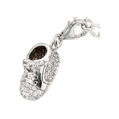Charm-Einhänger JOBO "Charm Baby-Schuh", silber (silber 925), Charms, Damen, Silber 925 (Sterlingsilber), 925 Silber rhodiniert mit 76 Zirkonia