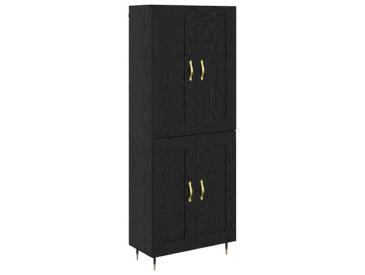 Fisinber Highboard Schwarz Eichen-Optik 69,5x34x180 cm Holzwerkstoff 2-TLG Eleganter Schrank in Eichen-Optik für Wohnzimmer und Flur mit 4 Türen, schicken Metallfüßen und viel Stauraum.