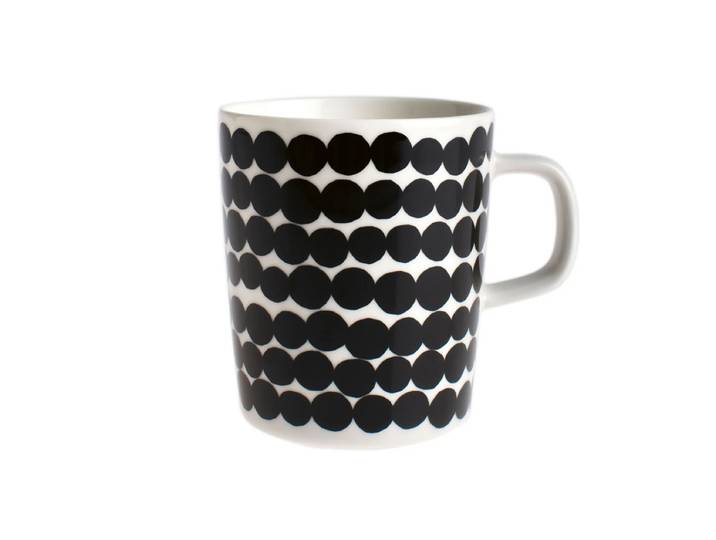 Marimekko - Oiva Räsymatto Becher mit Henkel 250 ml, weiss / schwarz