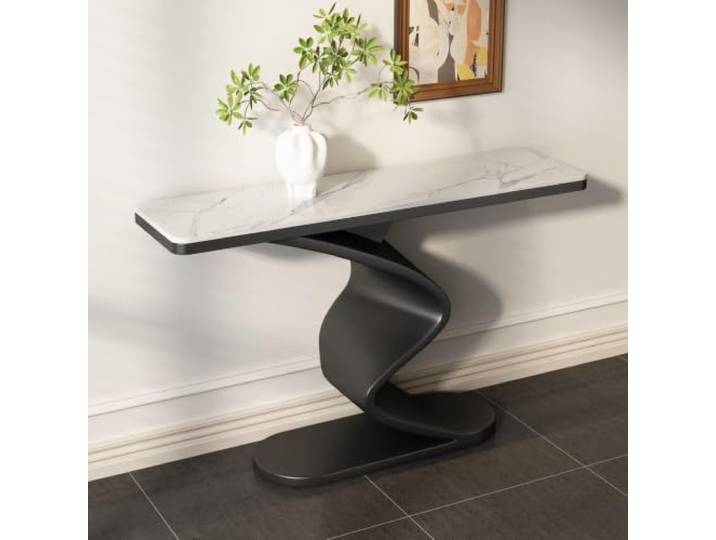 Sinterstein Konsolentisch mit Kohlenstoffstahl Gestell für Wohnzimmer Flur Modernes S-Design Hitzebeständig Kratzfest für Foyer Kleine Wohnung Zuhause(Black-1,100cm/39.3in)