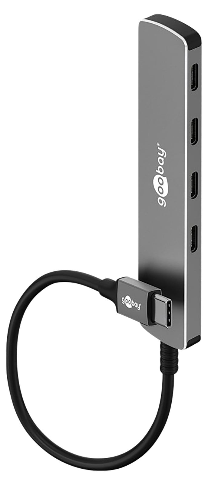 Goobay 79160 USB-hub met 4 poorten, USB-C naar 4x USB-C, 5 Gbit/s, grijs
