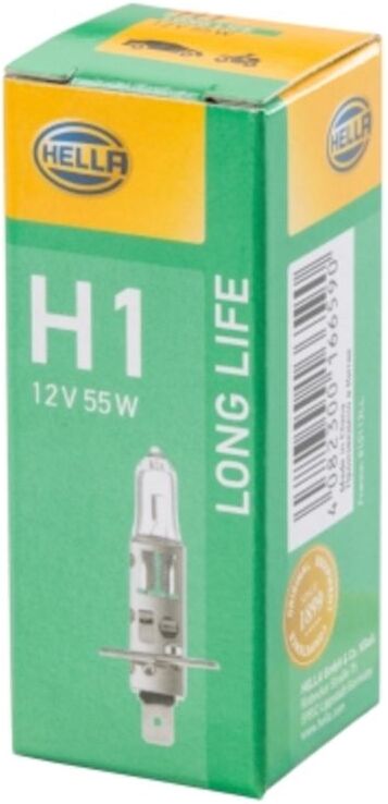 Hella Lampadina Halogen H1 LONG LIFE UP TO 3X LONGER LIFE 12V, 55W, 1 pezzo