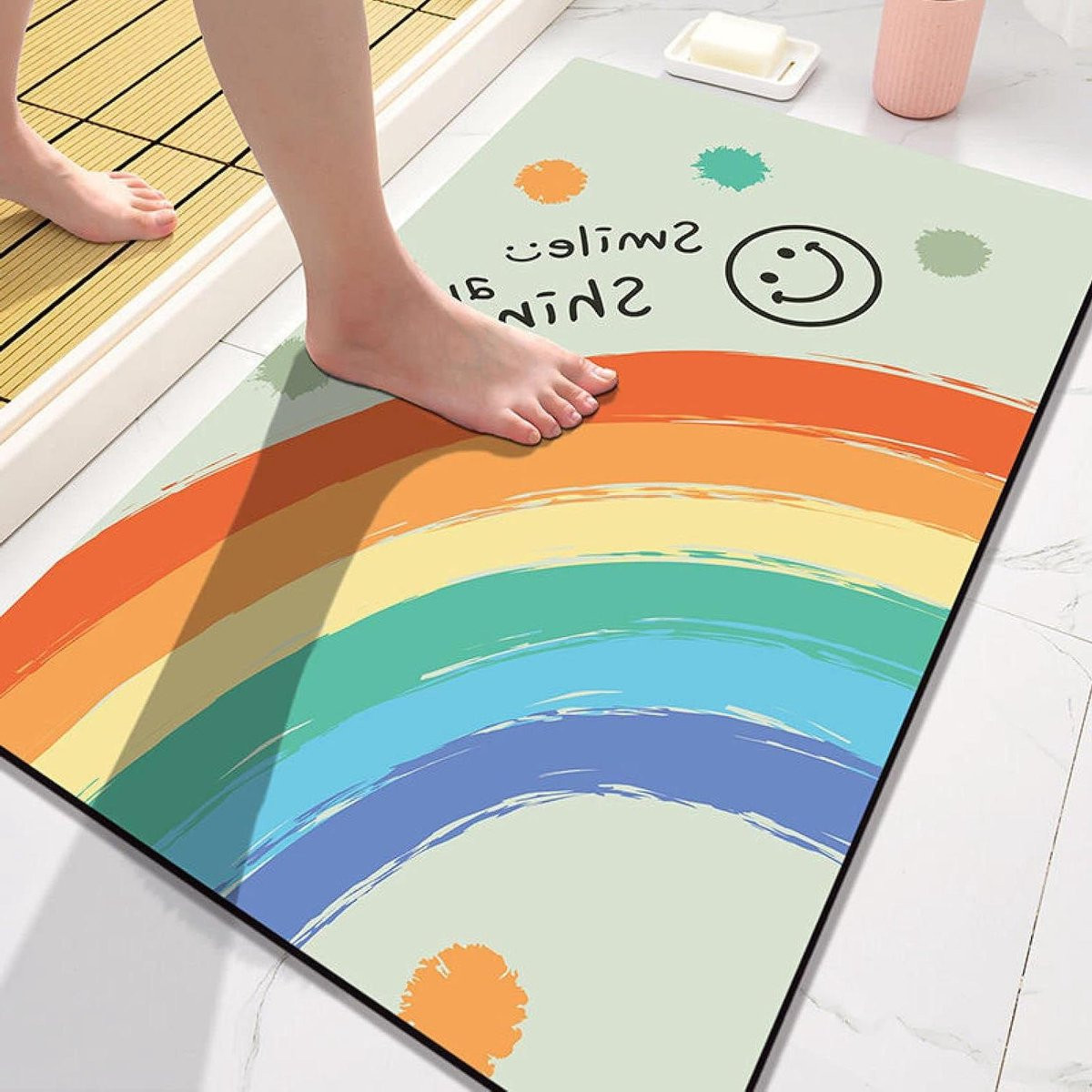 Oranje Teal Badkamermat - Zachte Microvezel Antislipmat voor Veiligheid in de Badkamer