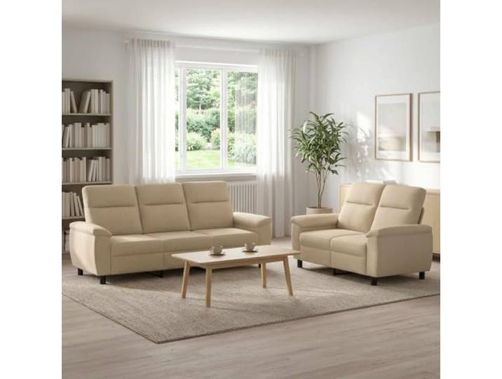 Sofa-Set 2 pcs Creme Stoff Metallrahmen,Kissenrücken,konische Kunststoffbeine,Polyesterbezug,pflegeleicht,innen