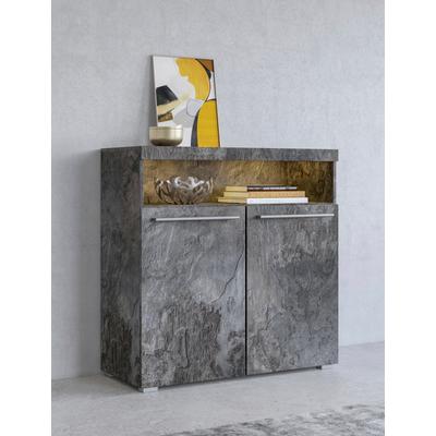 Kommode OTTO HOME "India, Breite 91cm, stilvolle Anrichte mit 2 Türen und offene Fach", schwarz (schiefer, schiefer), B:91cm H:92cm T:38,5cm, Sideboards, Kommode, Sideboard viel Stauraum, ohne Beleuchtung