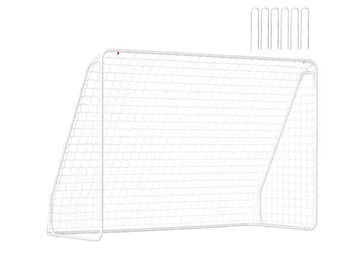 HOMCOM But de Football Châssis Métal Époxy 301L x 120l x 200H cm Blanc Cage de Foot\, But d'Entrainement\, Filet PE\, Piquets Inclus\, Pour Ado