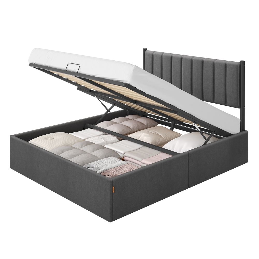 VASAGLE Bettgestell mit klappbarem Lattenrost und Unterbettaufbewahrung Dunkelgrau RMB615G02