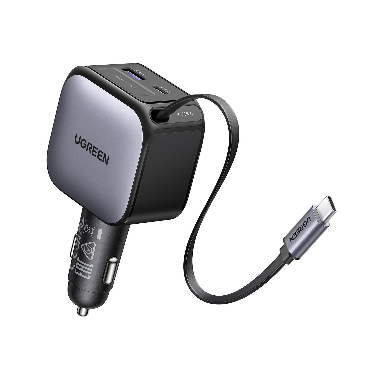 UGREEN Nexode EC604 145W KFZ-Ladegerät 1x USB-A 1x USB-C 1x ausziehbares USB-C Kabel (70cm)