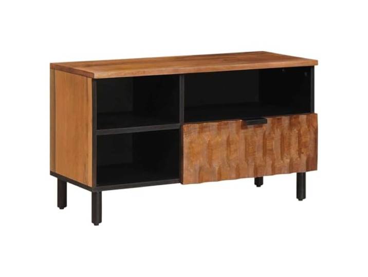 Moderner TV-Schrank mit Schublade, 80 x 33 x 46 cm, praktische Aufbewahrung, moderner Stil, aus Mangoholz, Braun 02_0057778