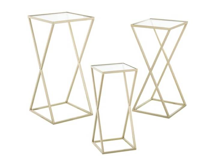 DRW Set mit 3 Beistelltischen aus Metall und Glas in Gold, 33 x 33 x 70 cm