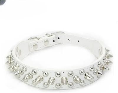 Uplift Treasures Adjustable PU Leather Spiked Dog Collar Punk Rivet Neck Strap For Small Dogs And Cats white l