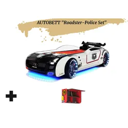 Autobett Kinderbett "Roadster Police" LED Sound Sportsitze Lattenrost Spoiler 90x190 cm