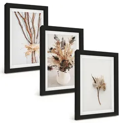 BILDER SET 3er Set - 20x30 cm Schwarzer Rahmen - Blumenzweige minimalistisch
