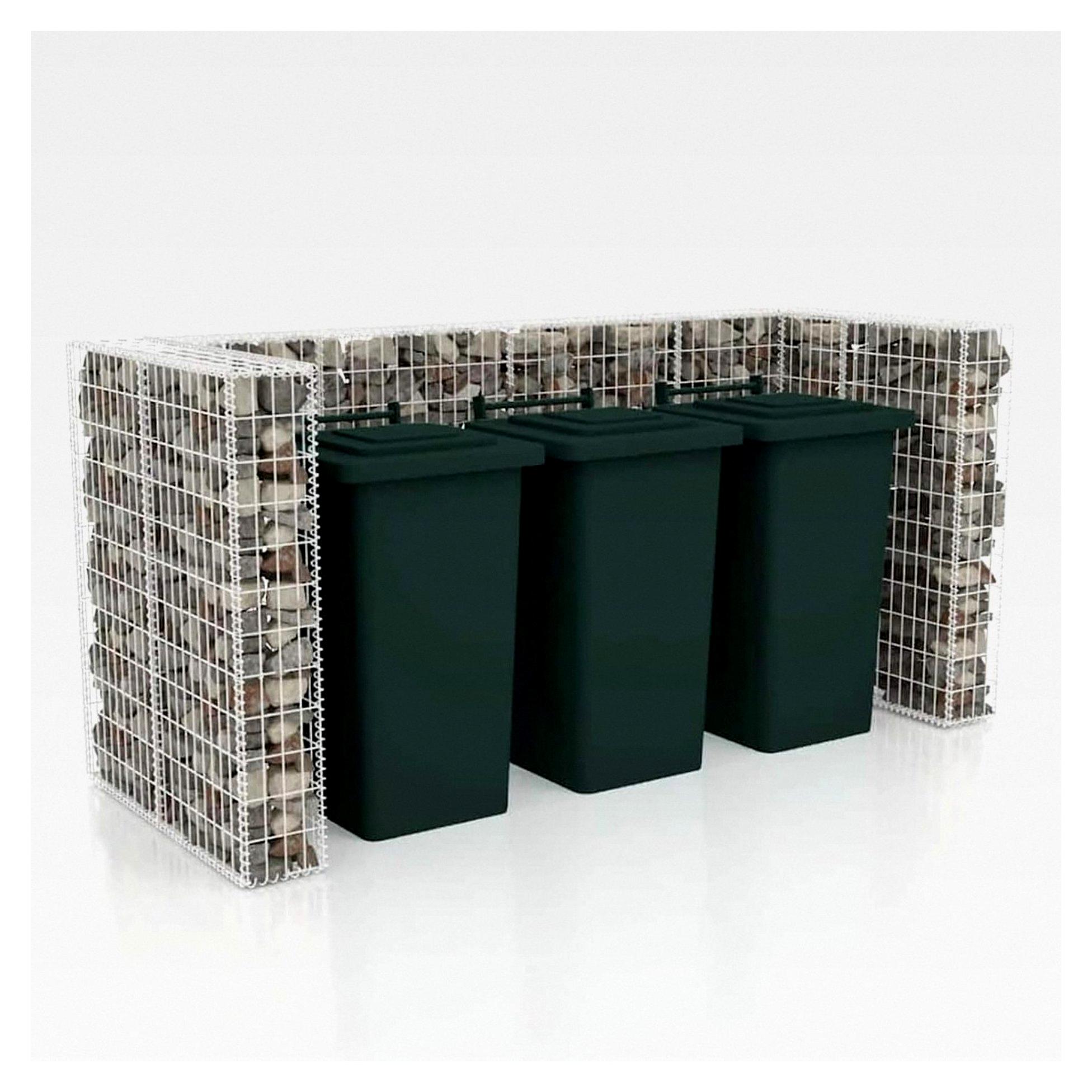 Gabionenverkleidung für Mülltonnen für 3 Tonnen, Stahl 250x100x120cm, Gabione Steinkorb Drahtkorb für moderne Gartengestaltung