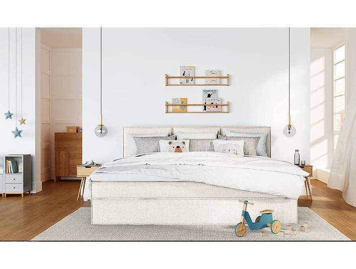 home24 Familiebed boxspring 270 x 200 cm stof wit/wit H3