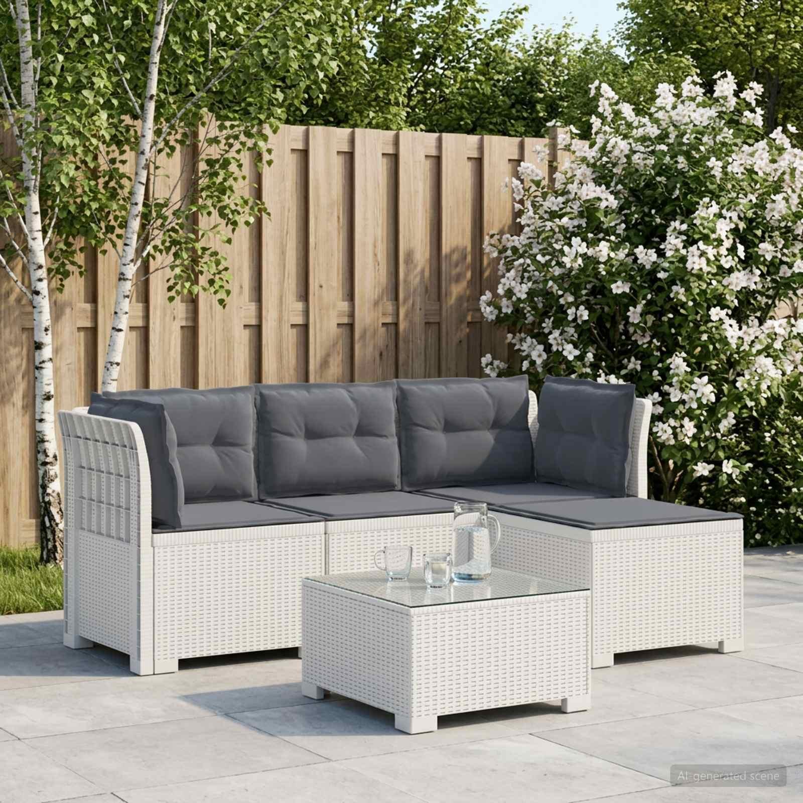 Maison Exclusive - 4-Sitzer Garten Sofa mit Kissen Rattan Look PP Weiß