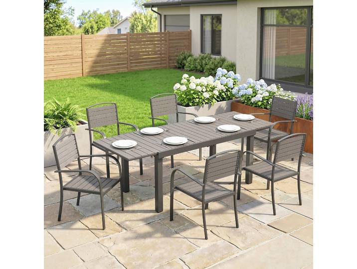 Outsunny Ensemble Jardin 7 Pièces Table Extensible Aluminium Lattes