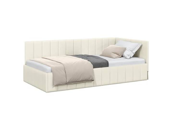 KTHLBRH Eckbettrahmen creme 100 x 200 cm aus Samt Platzsparendes L-Design, umkehrbares Kopfteil, Materialien aus Sperrholz und technischem Holz, Gewicht max. 140 kg
