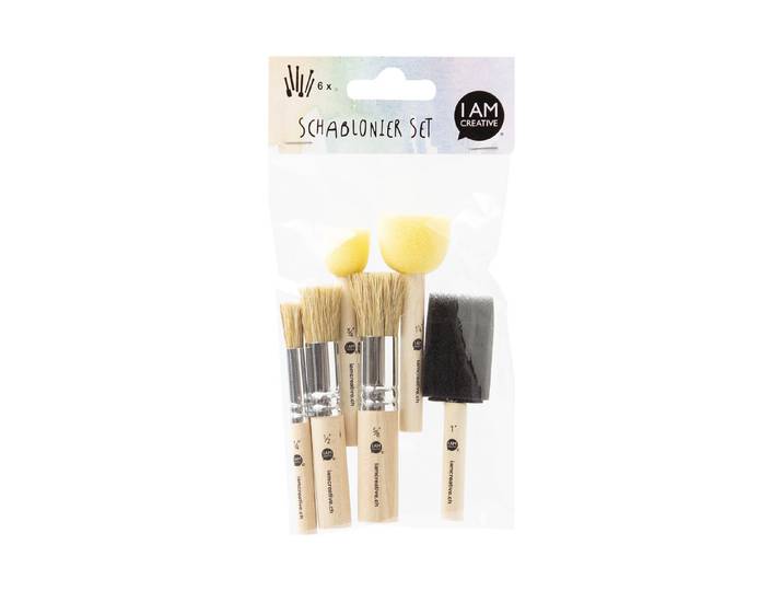 Schablonierpinsel und Schwammstempel Set, 6 Stück