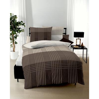 Bettwäsche KAEPPEL "Zones", braun (kaffee), B/L: 135cm x 200cm, Feinbiber, B/L: 80cm x 80cm, 2 Stk., Feinbiber, Obermaterial: 100% Baumwolle, Bettwäsche, Bettwäsche