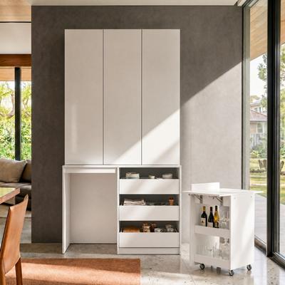 Homsee "141.7"" Modular Storage Cabinet with Lights, Entertainment Center with Drawers, Tempered Glass Display Cabinet Pantry Bookshelves"