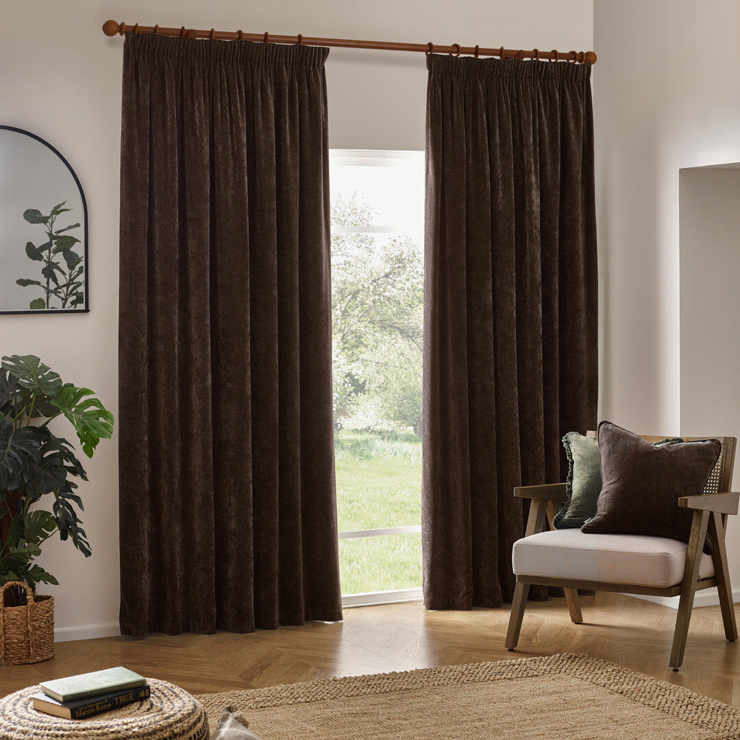 Yard Heavy Chenille Blackout Curtain Panel Pair Brown 117cm Width x 137cm Drop