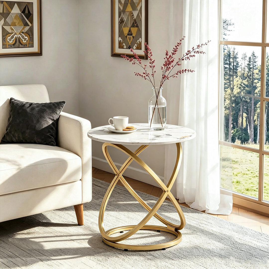 Blue Elephant Rochdale Side Table White/Gold 61.5cm H X 60cm W X 60cm D