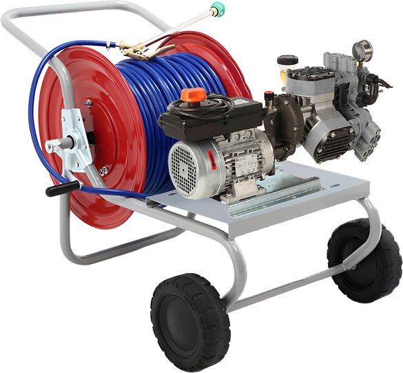AgriEuro TOP-LINE Kit motopompa elettrica da irrorazione con carrello - Comet MTP P40/20 TRF90 HP3 BA SCAT EL - Per prodotti chimici e acidi