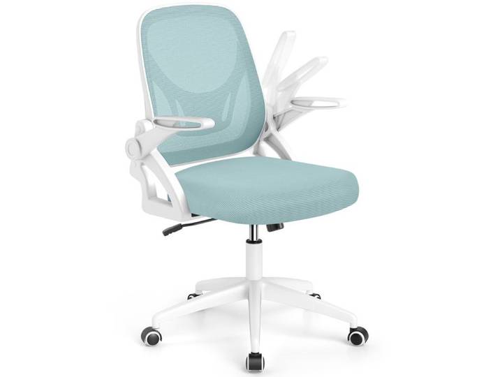 COSTWAY Chaise de Bureau Pivotante Ergonomique en Résille avec Soutien Lombaire et Accoudoirs Relevables - Réglable en Hauteur Bleu