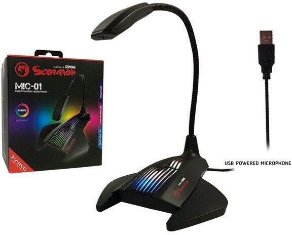 Marvo Tech Marvo MIC-01 USB Powered 7-Color and RGB LED gaming Microphone Black