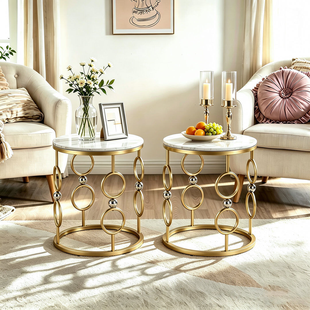 O&K FURNITURE Side Table with Storage White 55.8cm H X 50cm W X 50cm D