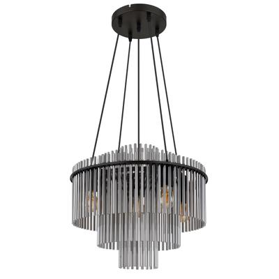 GLOBO LIGHTING Pendelleuchte "GORLEY", schwarz (schwarz matt), 5, Ø 50cm H: 120cm, 1 Stk., Leuchten, Design Glasstäbe, Deckenlampe, Wohnzimmer, Esszimmer, Hängelampe, Pendelleuchte