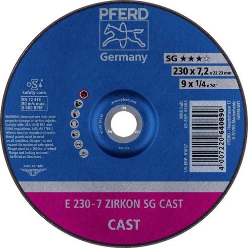 PFERD TOOLS 62223738 E 230-7 ZIRKON SG CAST Schruppscheibe gekröpft Durchmesser 230mm Bohrungs-Ø 22.23mm Grau-/Sphäroguss