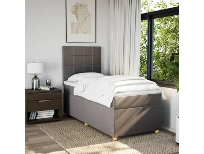 KTHLBRH Boxspringbett mit Matratze 90 x 200 cm Taupe Verstellbares Kopfteil, Lattenrost inklusive, waschbarer Matratzenbezug, personalisierte Unterstützung
